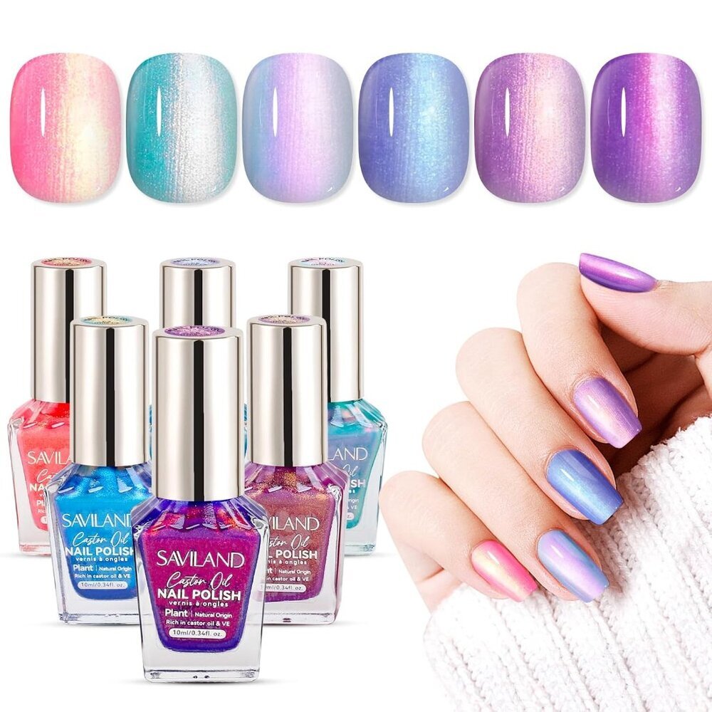 6pcs Ombre Nail Polish Sets: Charm Pink Blue Gold Purple Pearl Summer Fingernail
